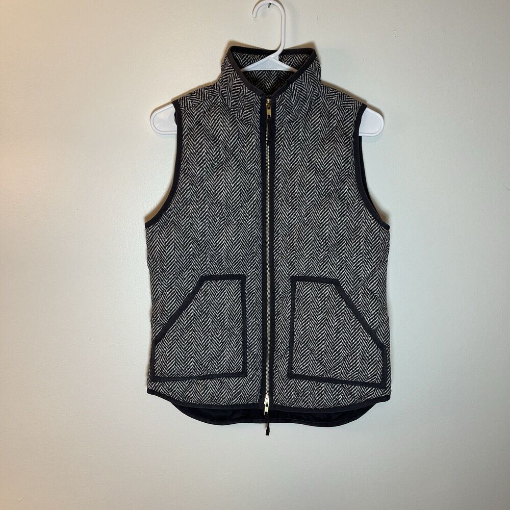 J. Crew‎ Gray & White Herringbone Quilted Puffer Down Vest Women's Size xs